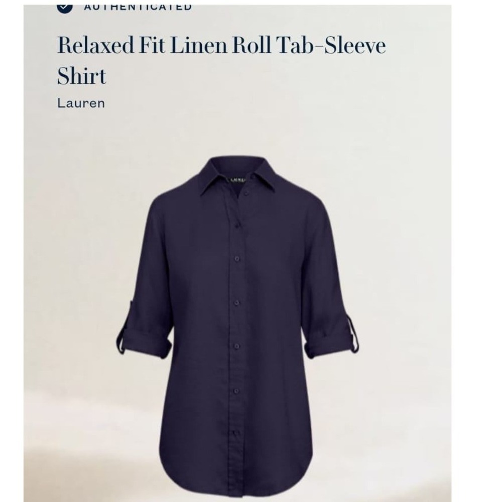 Lauren Ralph Lauren Relaxed Fit 100% Linen Roll Tab Sleeves Shirt Navy Women XL - Picture 2 of 13